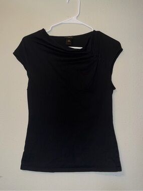 Ann Taylor Black Draped Neck Cap Sleeve Top